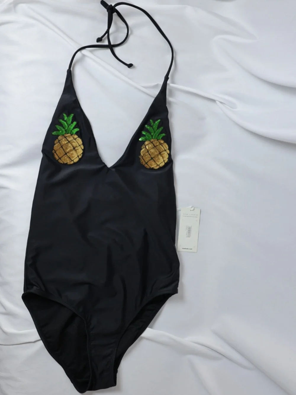New Gold Pineapple Sequin Black One Piece unique fun party Swimsuit by New Look